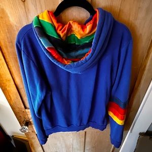 Aviator Nation L Pride Blue Zip up rainbow Hoodie
